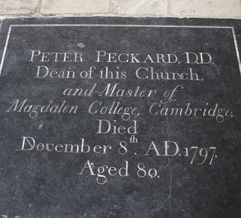 Memorial to Peter Peckard in the Peterborough Cathedral